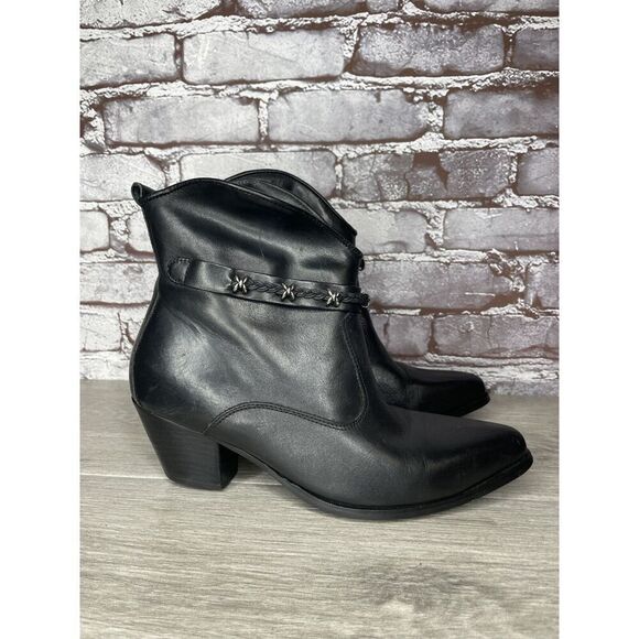 DINGO Black Leather Western Studded Ankle Heel Booties Women Sz 8.5M US/39EU - Picture 3 of 16